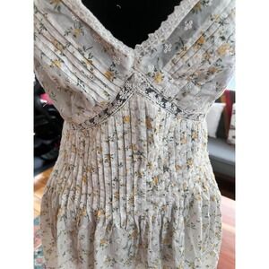 Rachel Ashwell Prairie Dress Floral Mini Smocked Strap White Yellow Women's